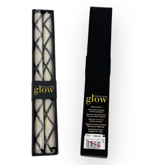 MACKENZIE-CHILDS NIB Fishnet Dinner Candles – Black – Set of 2 - Picture 2 of 5